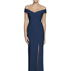 Dessy Collection off the shoulder gown, navy blue